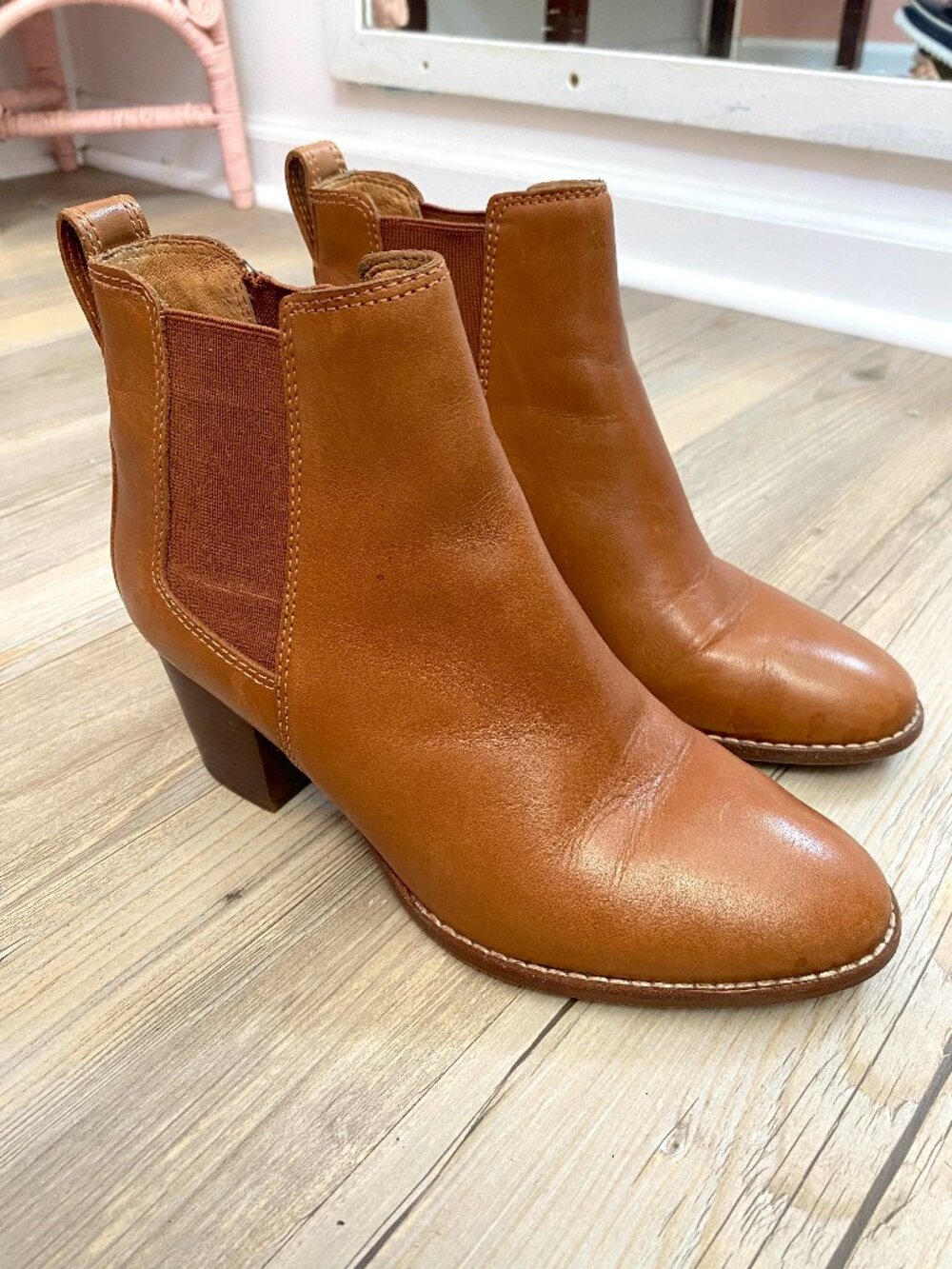 Madewell Regan Brown Leather Block Heel Boots - Size 7.5